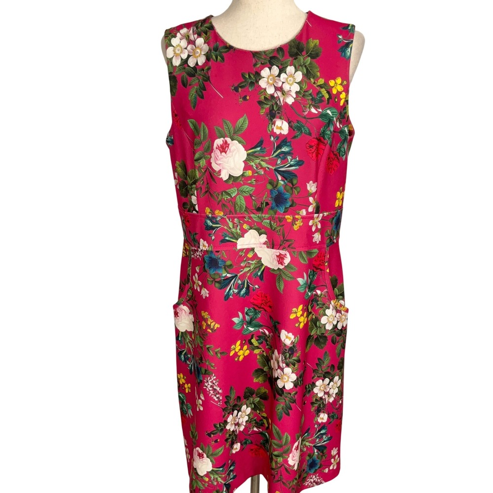 Calvin Klein Dress Women 14 Pink Vibrant Floral Sheath Cottage Garden Statement